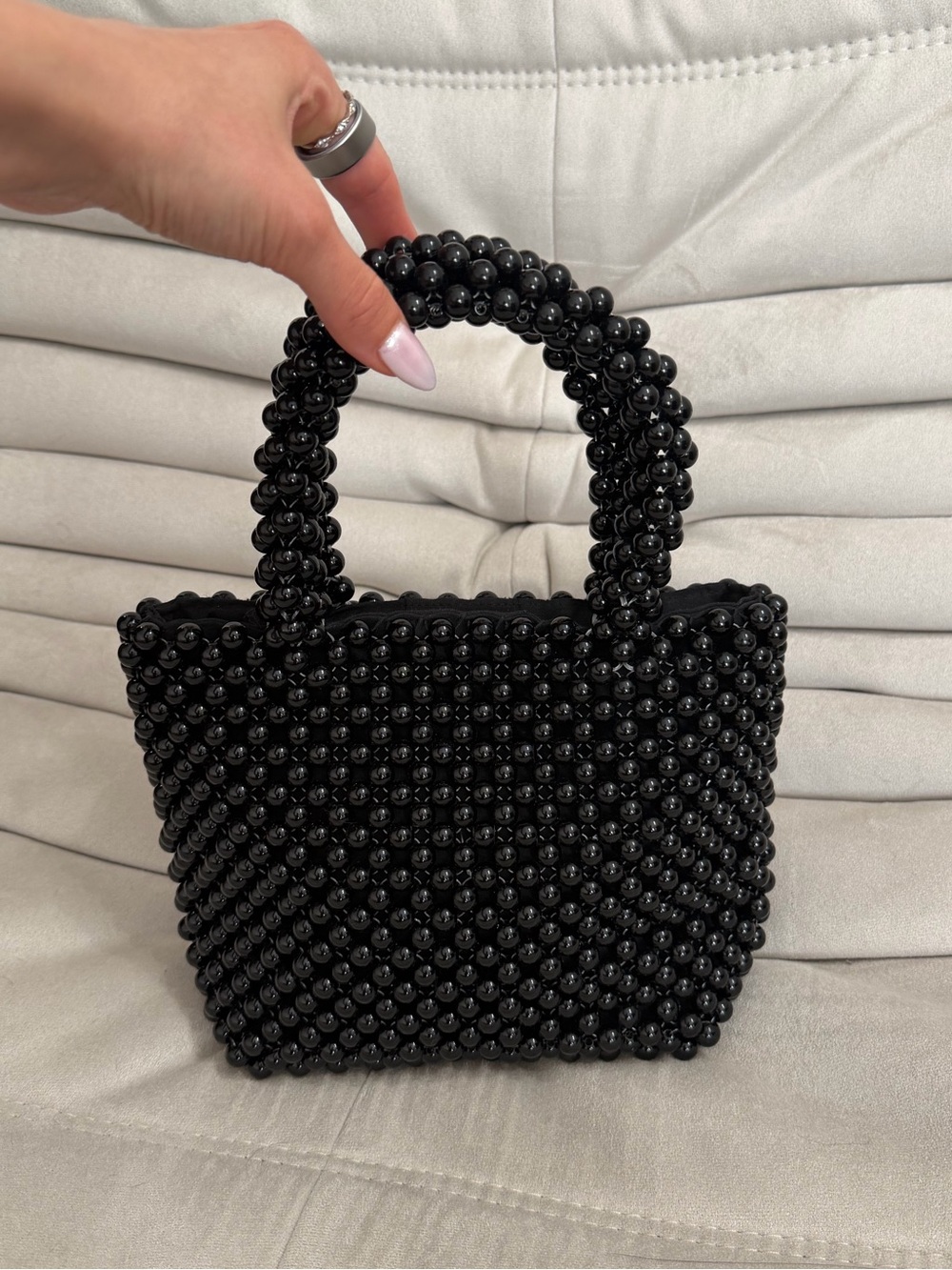 Zara Black Beaded Mini Top-Handle Bag